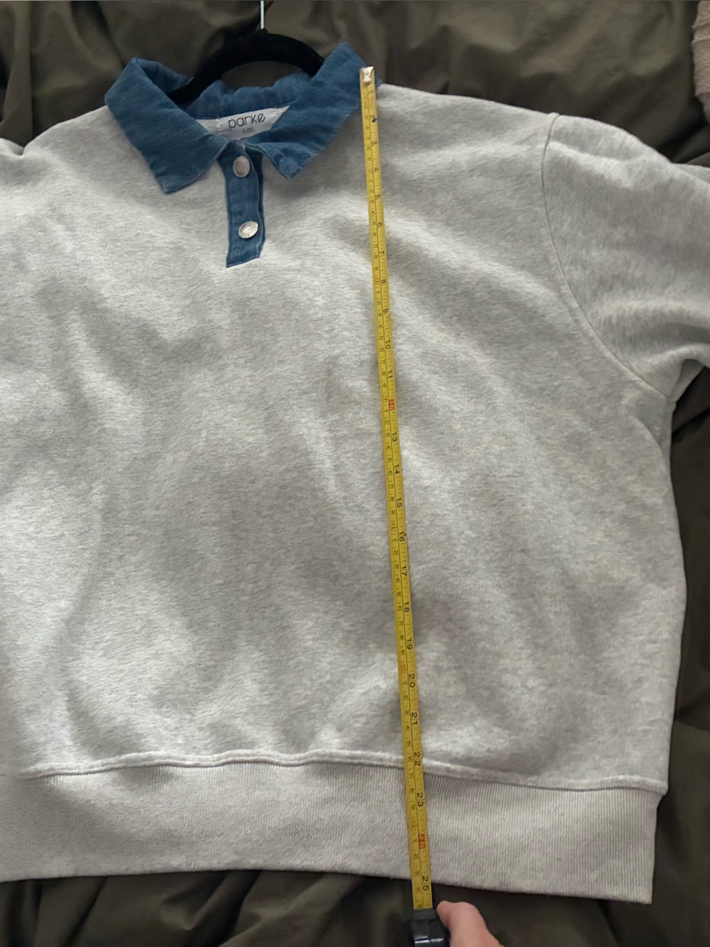 Parke Gray Sweatshirt with Denim Collar - Casual Pullover - Picture 8 of 9